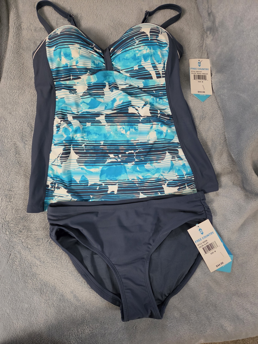 Free Country Girls' Blue Patterned Tankini Swim Set